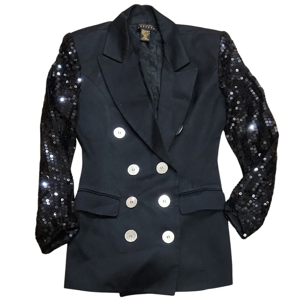 Express Vintage 90s Baddie Glam Mob Wife Sequin Sparkle Mini Blazer Dress Small